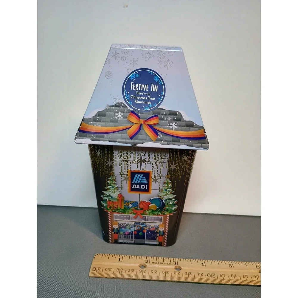 Aldi Festive Christmas House Shaped 2025 Tin Holiday Collectible EMPTY Container
